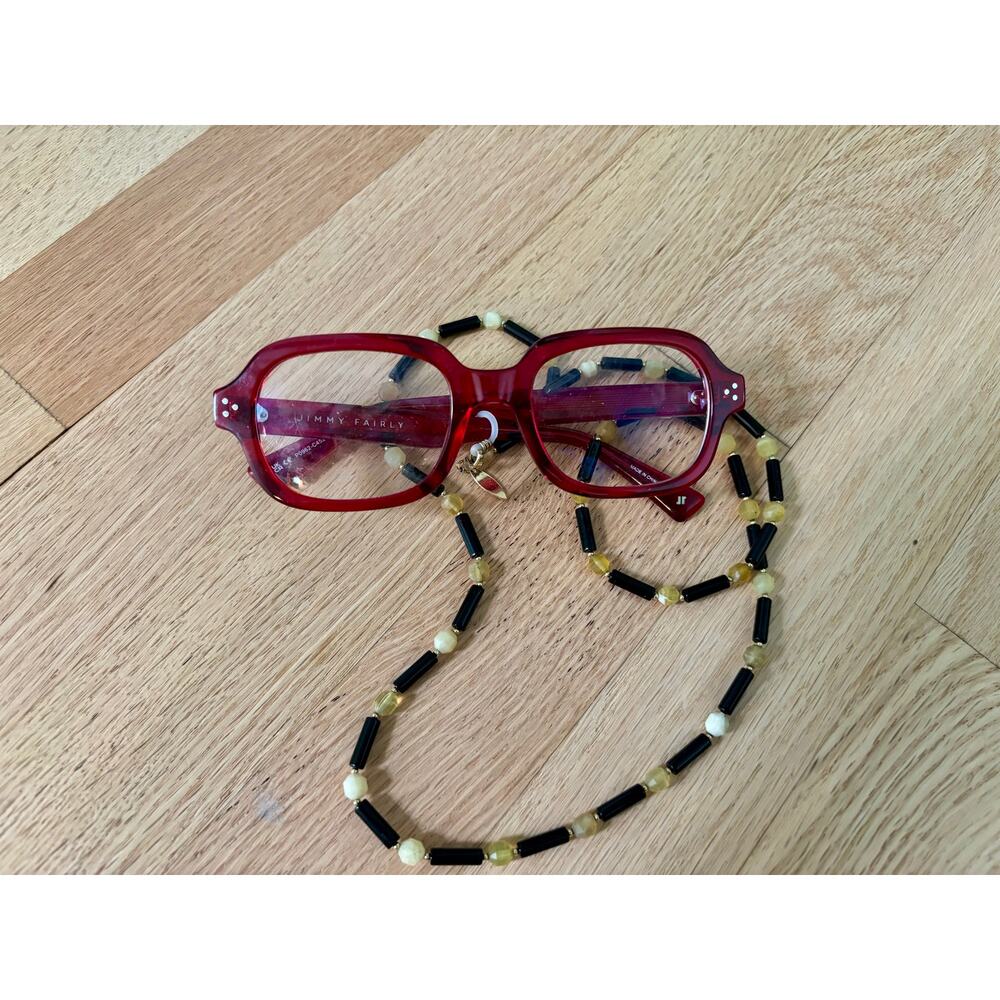 Wolf & Badger black agate and yellow tigers eye gemstone glasses chain necklace